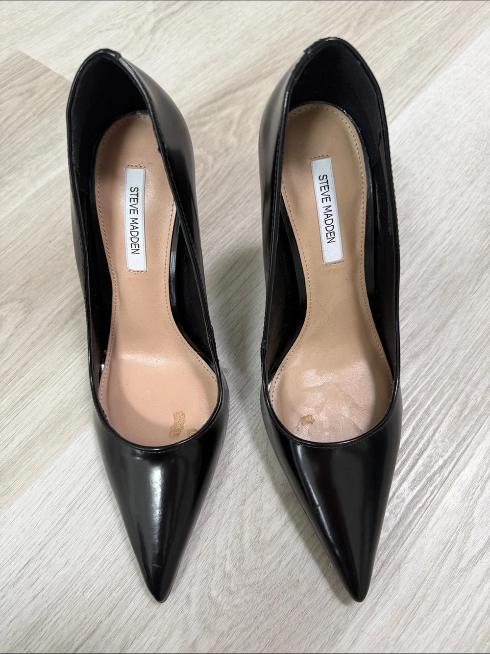 Steve Madden Noir Black Leather Pointed Toe Pumps size 8